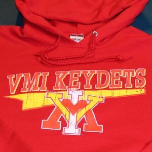 Jerzees VMI Keydets Hoodie Mens Red Virginia Military Institute Sweatshirt L